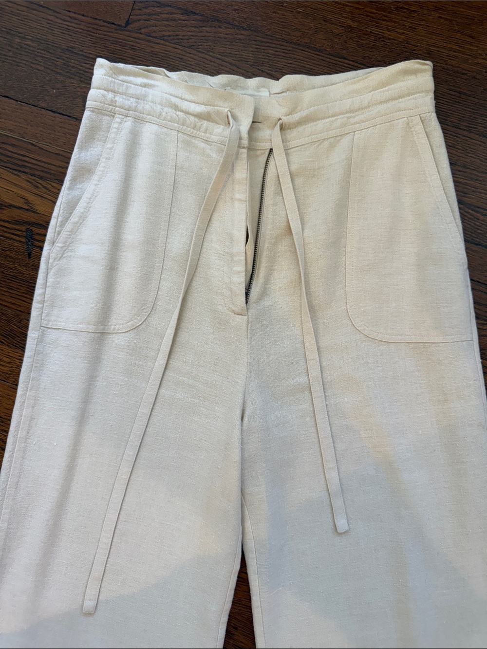 Doen Silk and Linen Cream Wide-Leg Drawstring Pants - Picture 3 of 4